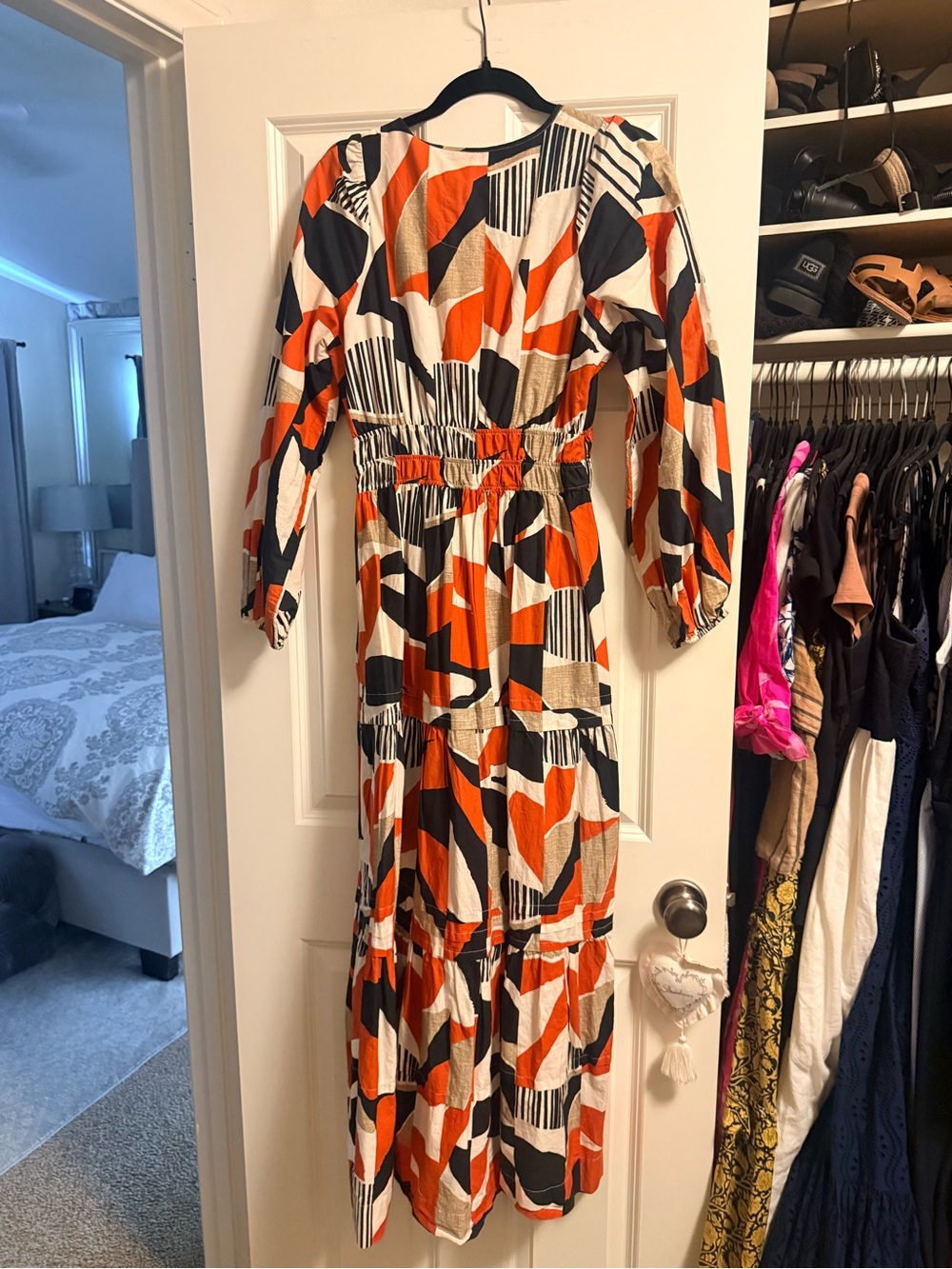 Anthropologie Sumerset Geometric long sleeve Maxi Dress in Orange, Black and Cr - Picture 4 of 4